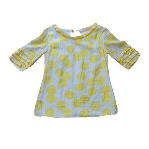 Lilly Pulitzer Yellow White Polka Dot Silk Cotton Top Ruffle Sleeves Size 4